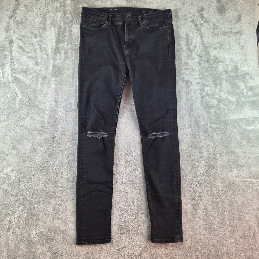 All Saints Grace Slashed Jeans 32 (fits 30x29) Black Denim Distressed Grunge